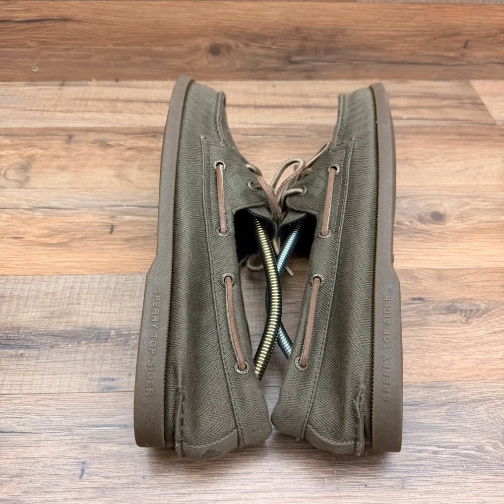 Sperry Top Men's Size 12 Canvas Boat Shoes in Olive Green olive green canvas